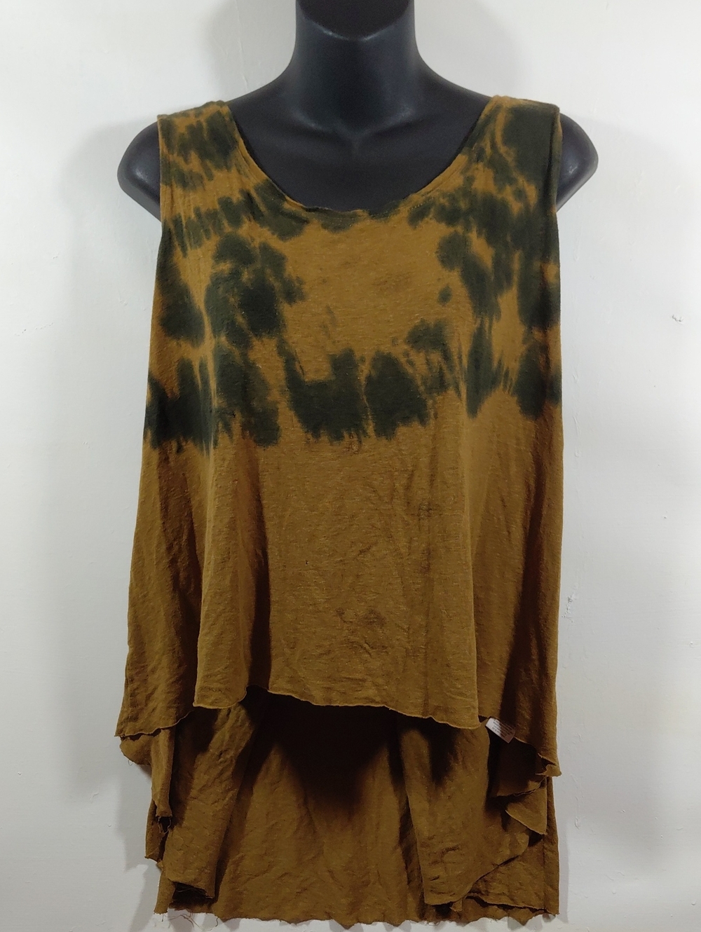 We The Free/Free People Distressed Tie-Dye Layered Tank Top Brown  Black Size SP